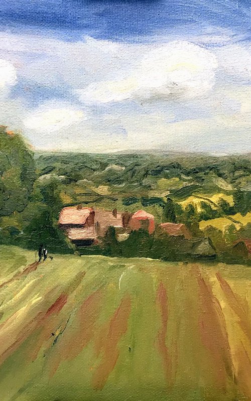 Across the fields in east Kent - an oil painting by Julian Lovegrove by Julian Lovegrove Art