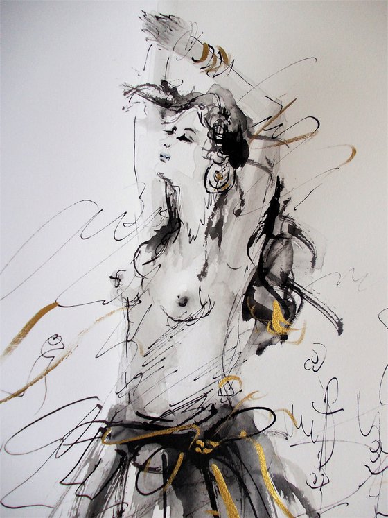 Woman   ink drawing series-Figurative drawing on paper