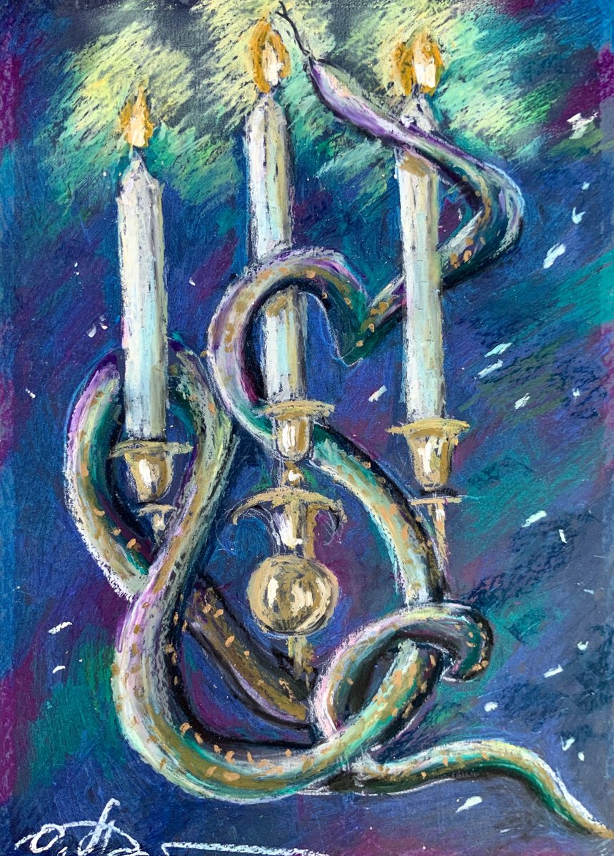 To the light - surrealism, snake, candle, chandelier by Alexandra Jagoda (Ovcharenko)