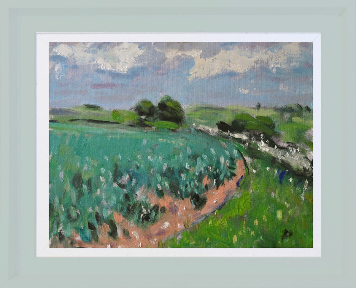 Impressionistic Landscape Oil Painting By Andre Pallat, 19 X 16, Corner Of A Field, Original Artwork