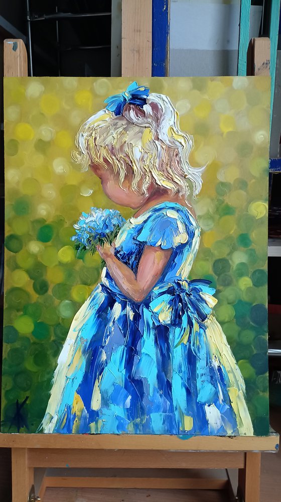 Little explorer - childhood, child, oil painting, kids, girl, for childs room, little girl, for kids, happy childhood, children