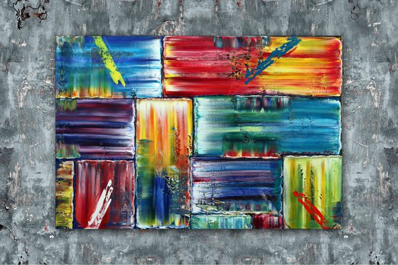 "Revolution" - Original PMS Abstract Oil Painting On Canvas - 36" x 24"