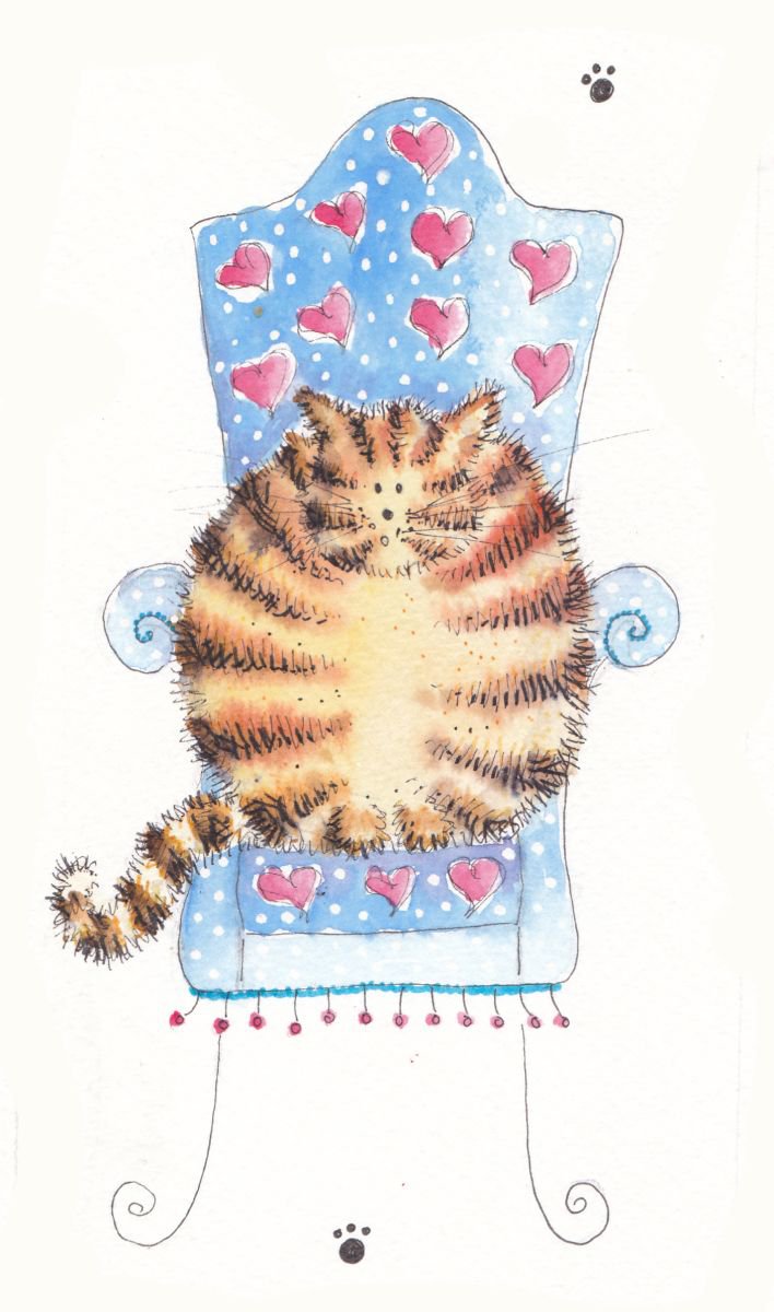 Cat on a blue chair by Julia Rigby
