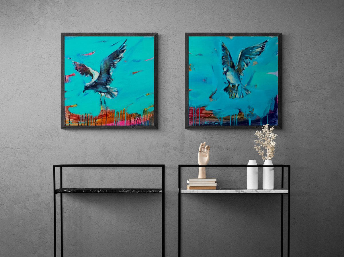 Expressive Animal Acrylic Painting By Yaroslav Yasenev, 47 X 24", Sea Sounds, Original Artwork