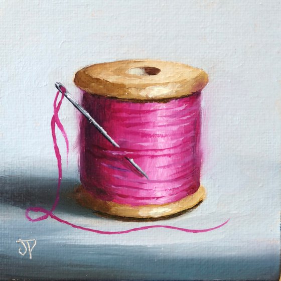 Little pink  cotton reel still life