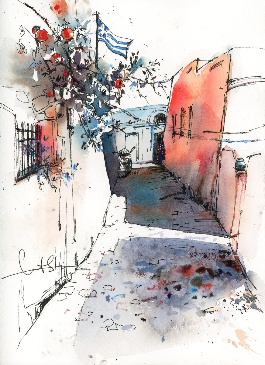 Impressionistic Landscape Painting By Sophie Rodionov, 9 X 12", Shadows In Greece, Original Artwork