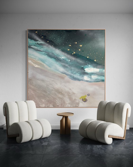 Serene shoreline sand blush  n green