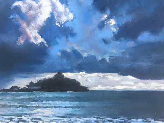 Dark skies over St Michael's Mount, Cornwall