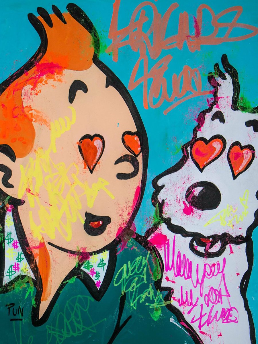 Cartoon Portrait Acrylic Painting By Carlos Pun Art, 20 X 28, Real Friends Ft. Tintin Snowy, Original Artwork
