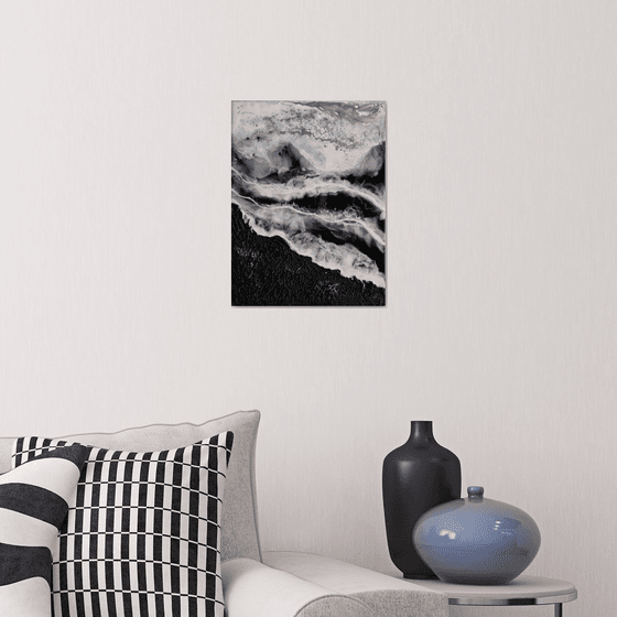 Black and white sea - original textured artwork, epoxy resin on board