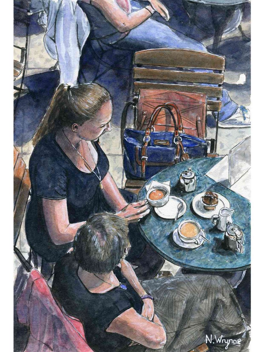Original Watercolour - Tea Time Treat - Painting Cafe Scene Art by Neil Wrynne