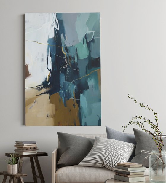 "Influence 3" Abstract dark teal acrylic art