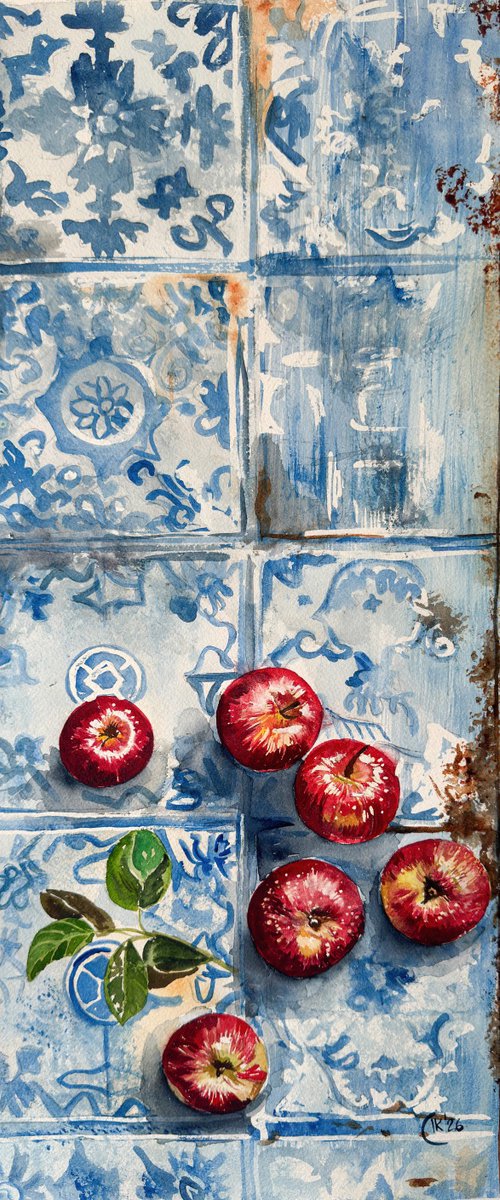 Portugal Harvest on Azulejo Time – Apples by Irina Kurganskaya