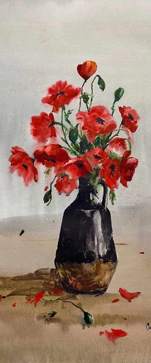 Watercolor “Still life. Poppies” perfect gift by Iulia Carchelan