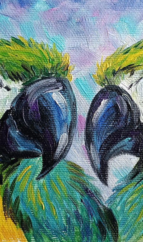 Love story - bird, parrots, painting on canvas, gift, parrots art, art bird, animals oil painting by Anastasia Kozorez