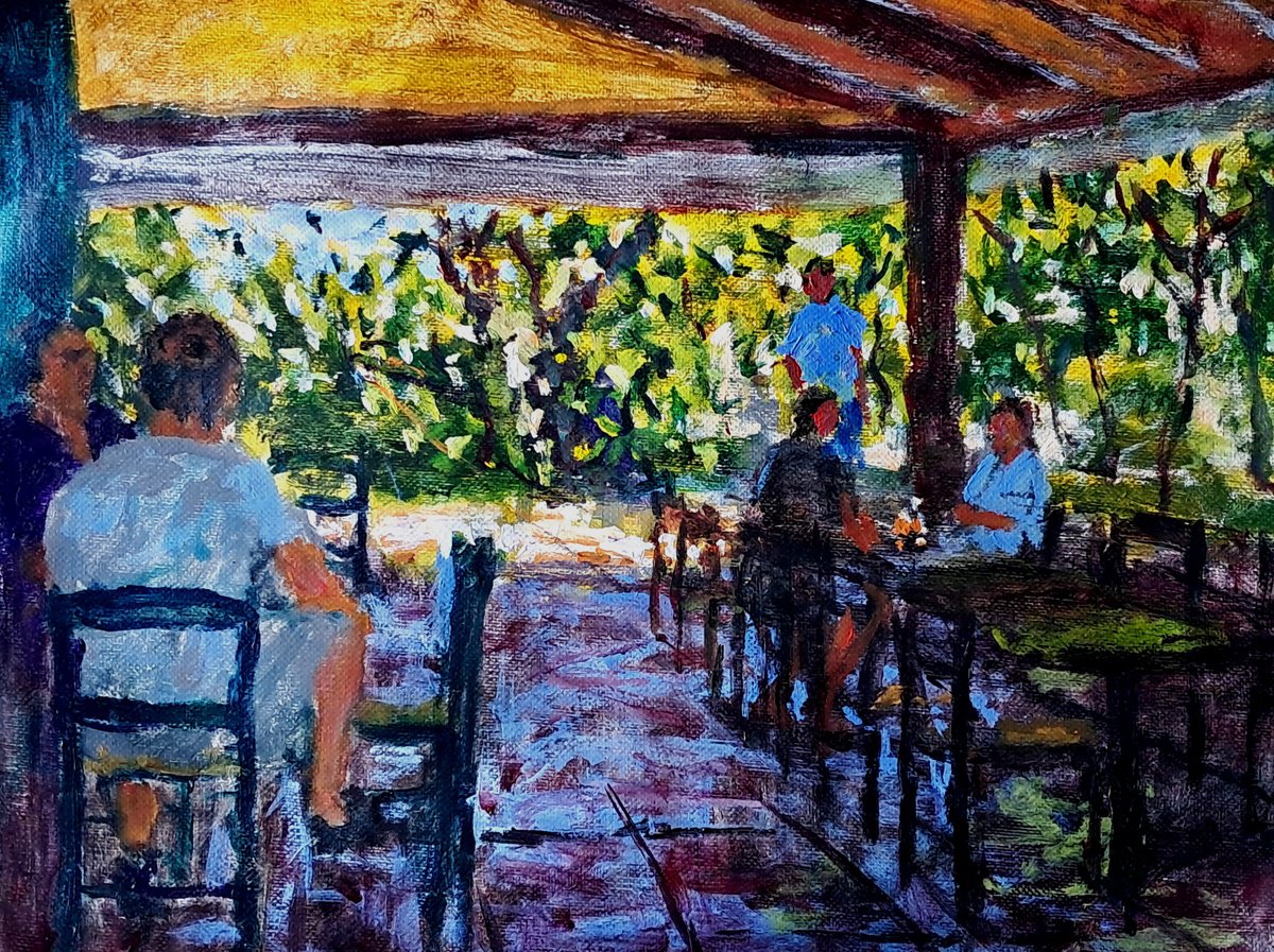 Blue Cafe By Dimitris Voyiazoglou, 20 X 17, Artwork For Sale On Artfinder