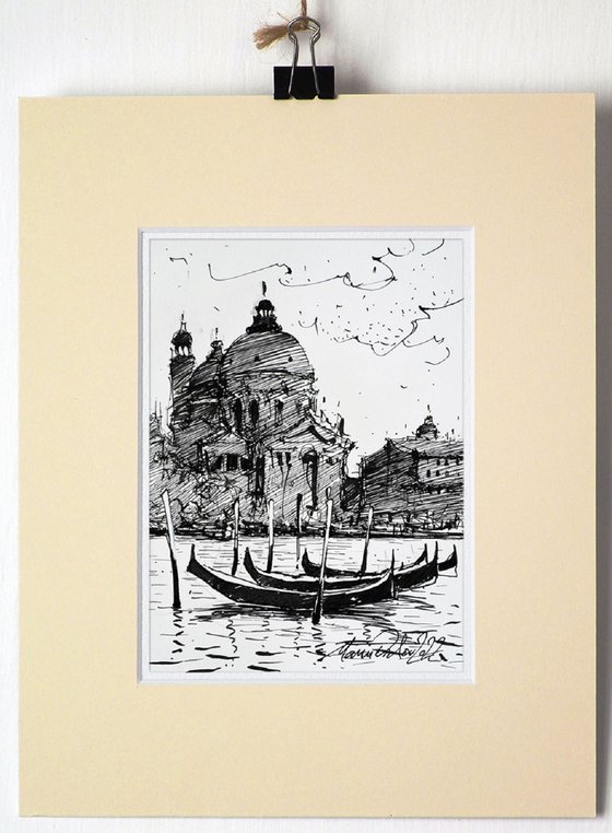 Venice, GrandeCanal, original ink drawing, ink on paper, 2022