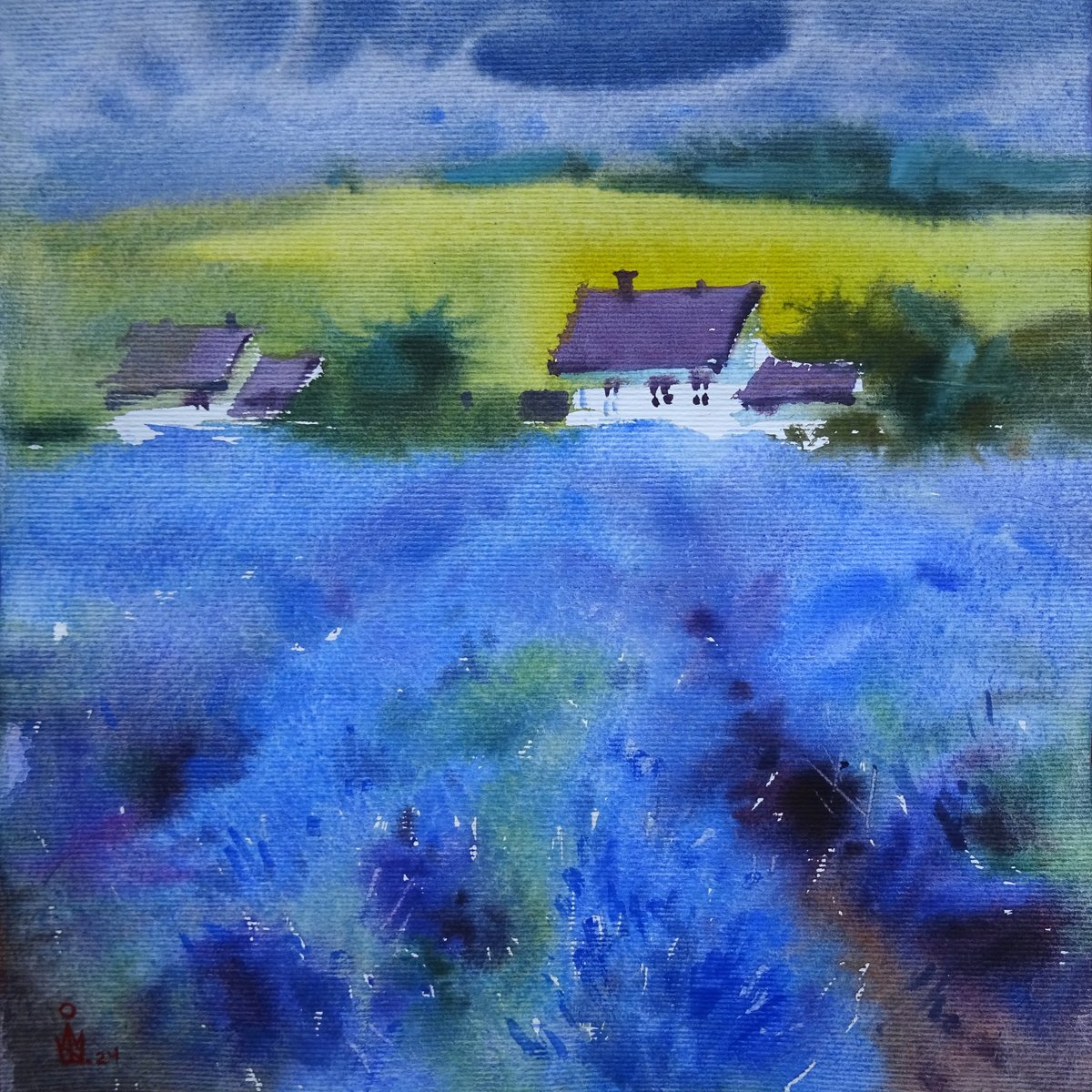 Impressionistic Landscape Watercolour By Maksym Kisilov, 11 X 11", "Provence", Original Artwork