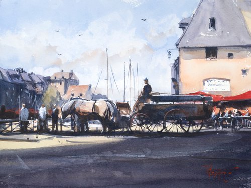 Horses and carriage in Honfleur by Tyl Destoop