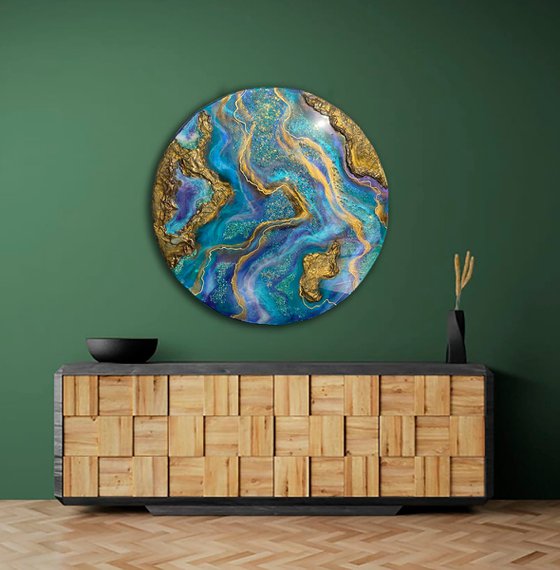 80x80cm. /"Opal" epoxy art on wood, resin painting,geode wall art.