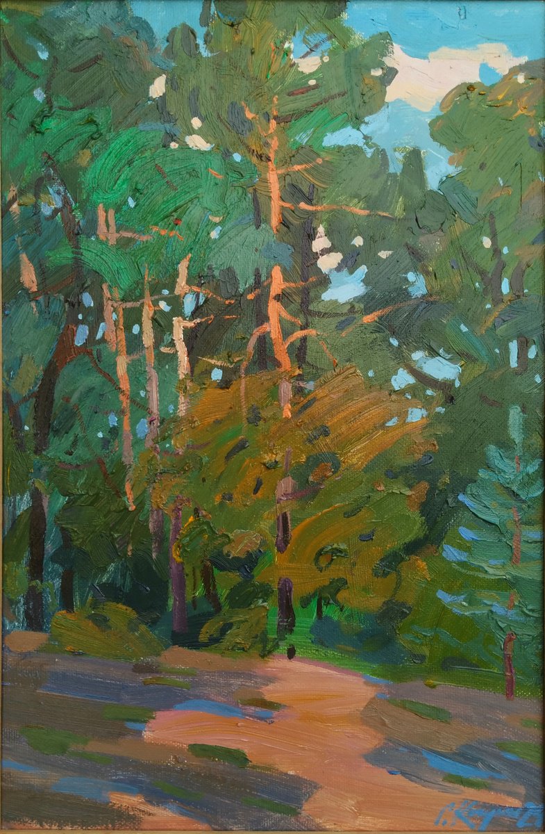 Impressionistic Landscape Acrylic Painting By Sergey Kachin, 16 X 24", In The Forest, Original Artwork