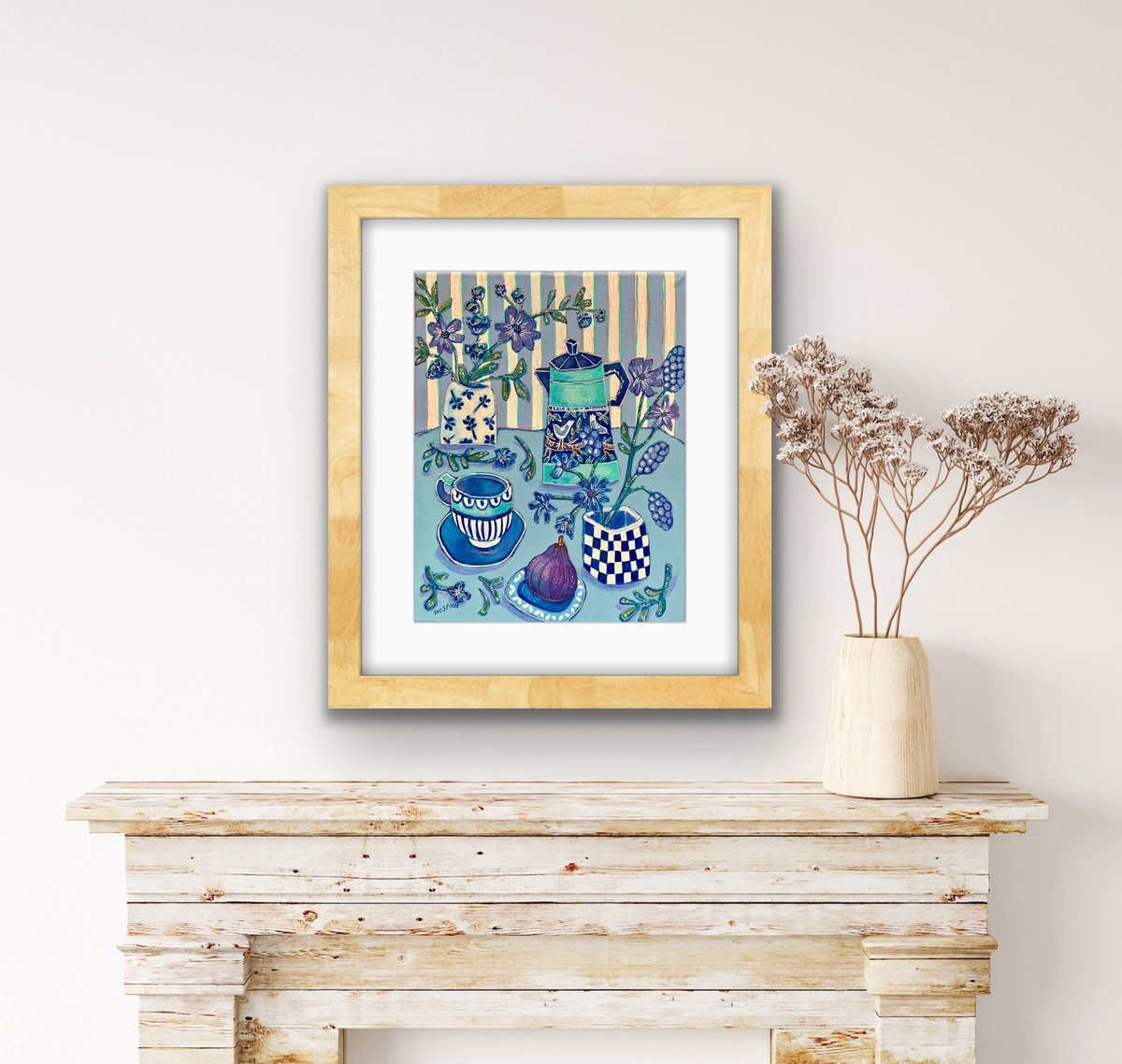 Naive Still Life Painting By Holly Wojahn, 10 X 14, Feeling Fall, With A Fig, Original Artwork