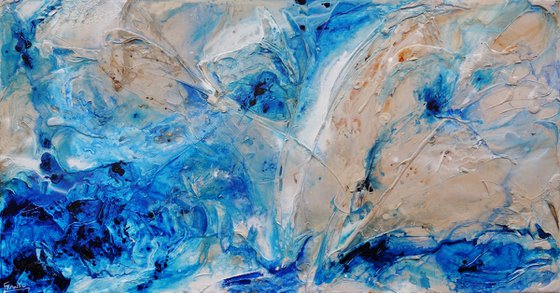 Sapphire Casbah 190cm x 100cm Blue Cream Textured Abstract Art
