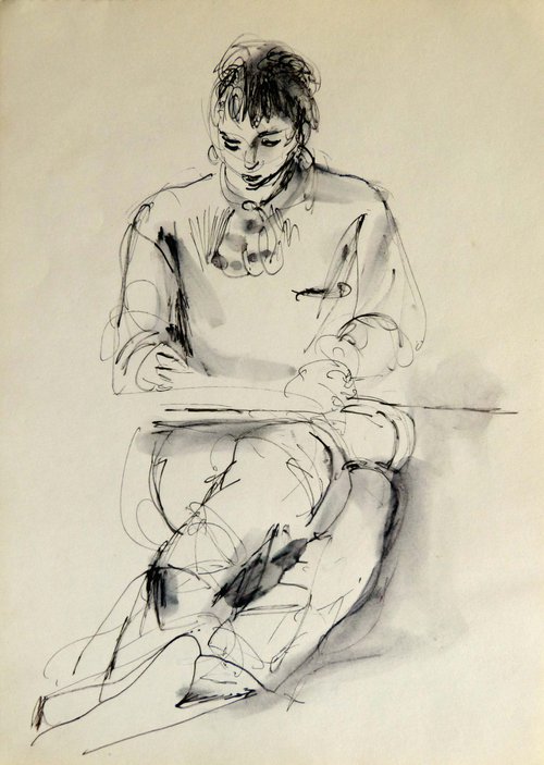 Writer 2, Ink on Paper 29x21 cm by Frederic Belaubre