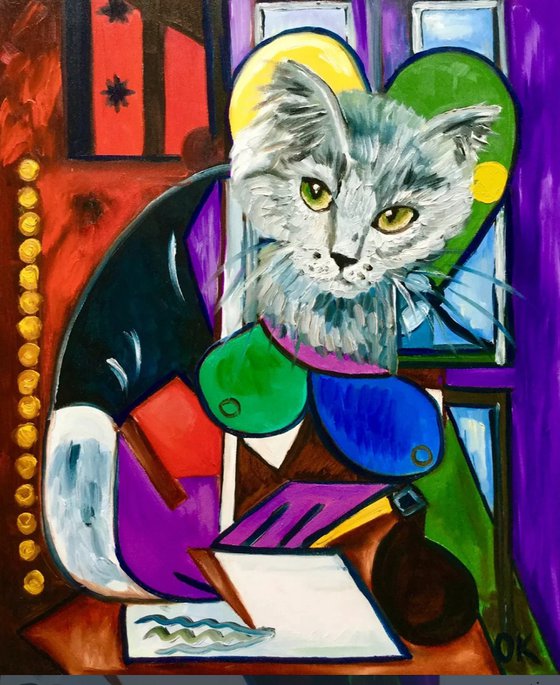 Cat writing a letter picasso