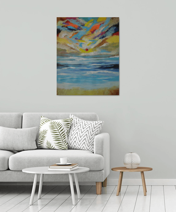 Abstract Landscape !! Magical Sunset at beach! Large Abstract Painting on Canvas ! Colorful Sky