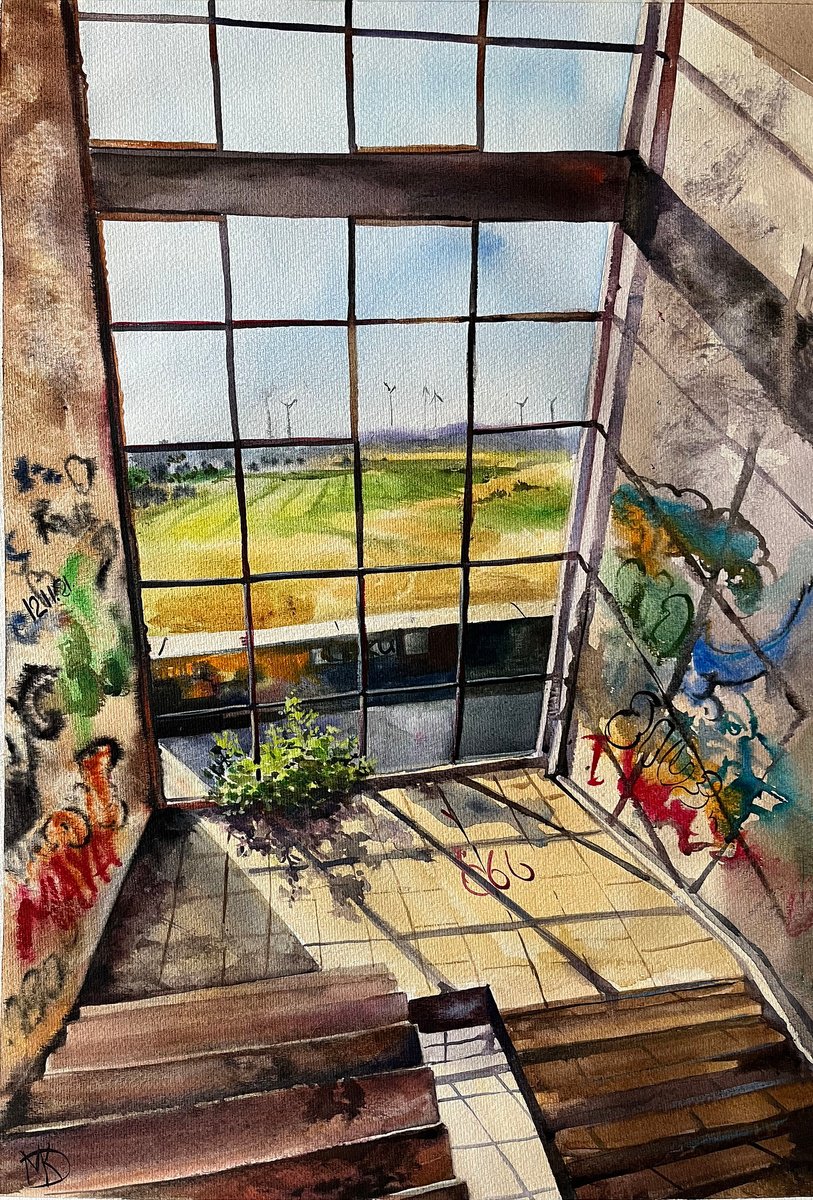 Impressionistic Landscape Watercolour By Maria Kireev, 15 X 22", Forgotten Place, Original Artwork