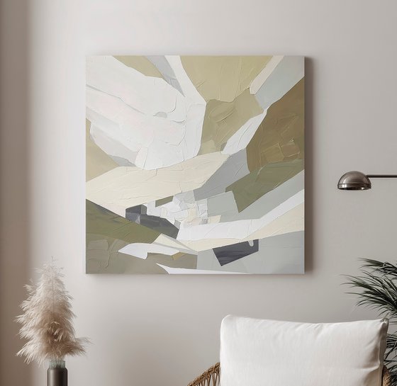 "Aura 3" Beige olive green abstract art
