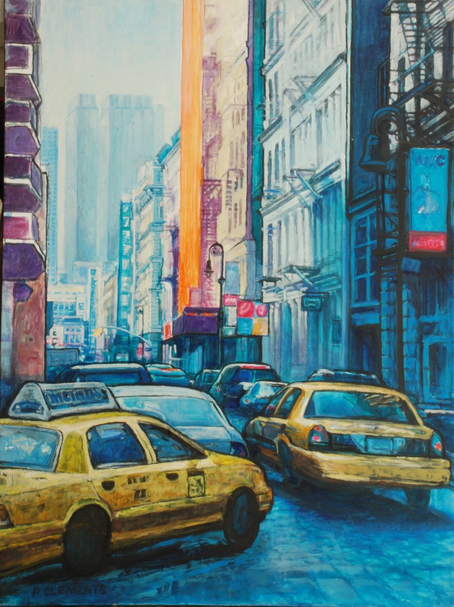 Impressionistic Cityscapes Oil Painting By Patricia Clements, 30 X 40", Greenwich Village Manhattan, Original Artwork