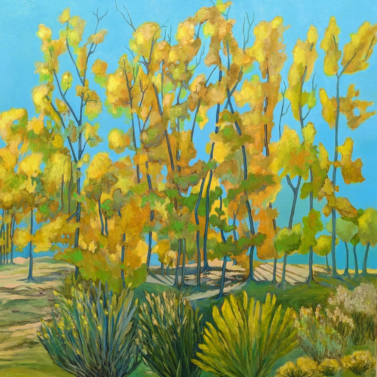 Impressionistic Landscape Oil Painting By Veta Barker, 36 X 36", Wild West Autumn., Original Artwork