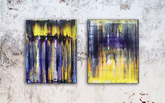 "Perfect For Each Other" - FREE USA SHIPPING - Original PMS Abstract Diptych Oil Paintings On Canvas - 32" x 20"