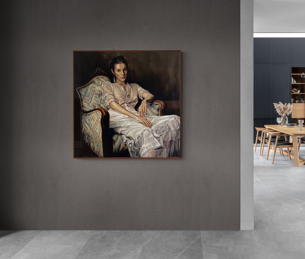 Photorealistic Portrait Oil Painting By Fabian Bertona, 43 X 43, The Confidant, Original Artwork