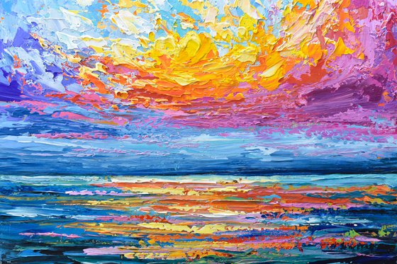 Pink Sunset - Palette Knife Seascape Painting