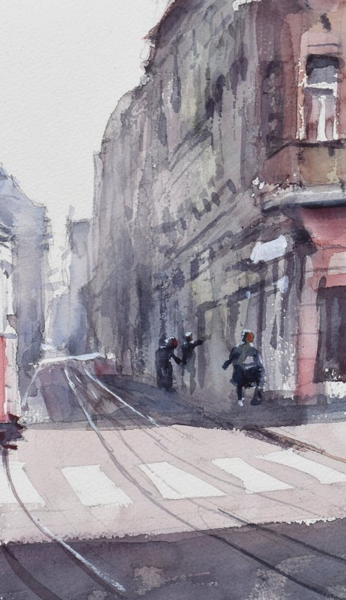 Historic tram car in Prague (Praha) 2 by Goran Žigolić Watercolors