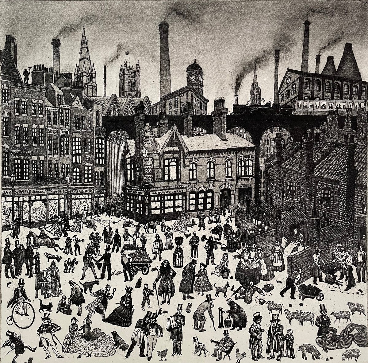 Illustrative Cityscapes Etchings & Engravings By Tim Southall, 16 X 16", Victorians, Original Artwork