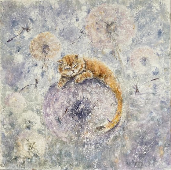 Sleeping Cat on a Dandelion