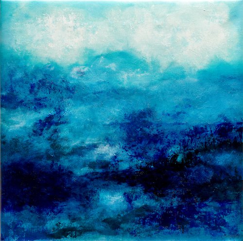 Blue abstract water landscape n°2 - Wall art Abstraction Home decor Oil painting by Fabienne Monestier