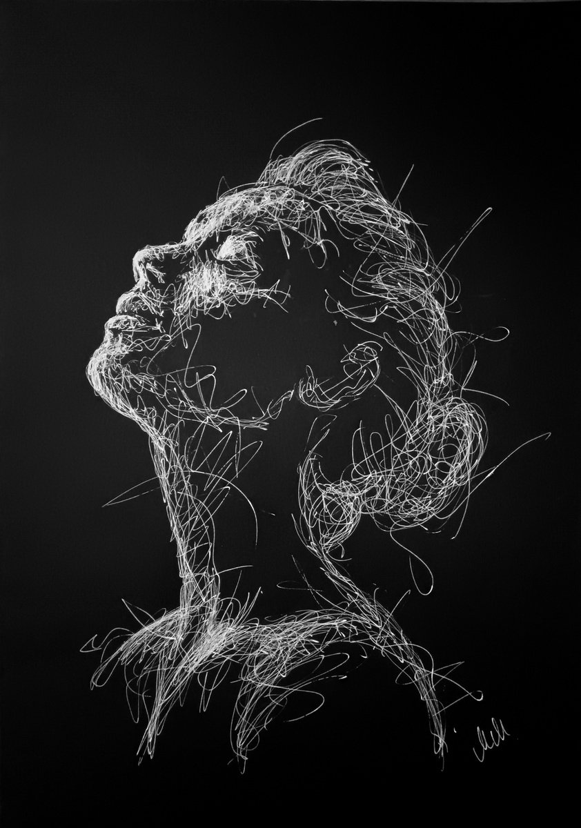 Urban And Pop Portrait Drawing By Mateja Marinko, 14 X 20", Portrait Passion I, Original Artwork