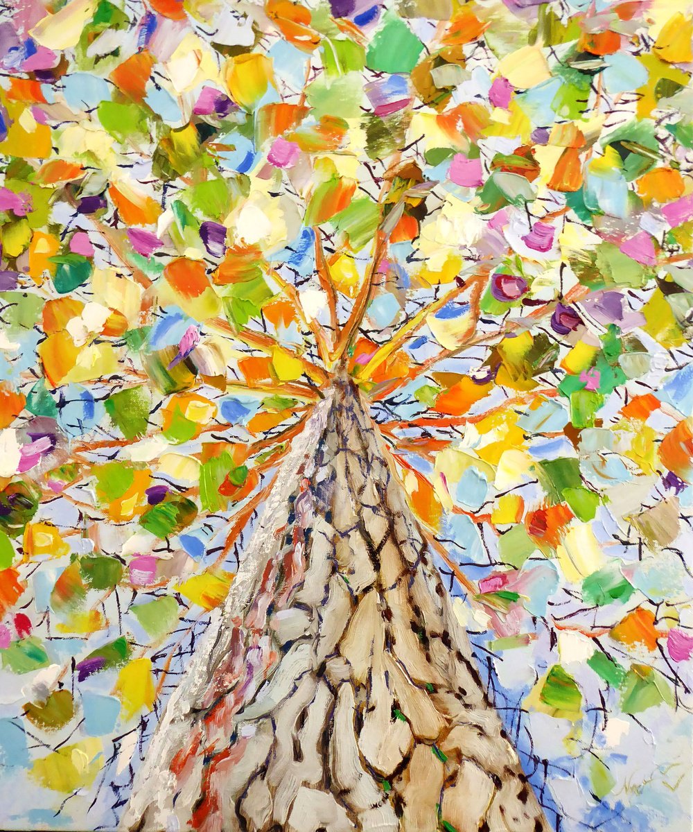 Impressionistic Landscape Oil Painting By Narek Hambardzumyan, 21 X 26", Broom Pine Tree, Original Artwork