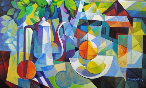 Still life with roses (80x90cm, cubism, oil painting, ready to hang)