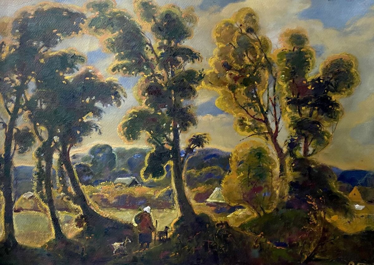 Impressionistic Landscape Oil Painting By Oleg And Alexander Litvinov, 20 X 27", Evening, Original Artwork