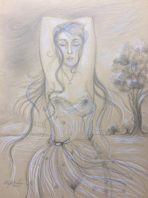 Woman with Flowing Hair in a Transparent Dress by Phyllis Mahon