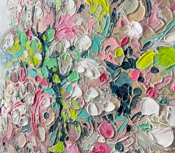 Shadow Dance - 3D White Beige Pink Green Yellow Multicolor Abstract Painting  Flower Original Plant Texture Painting