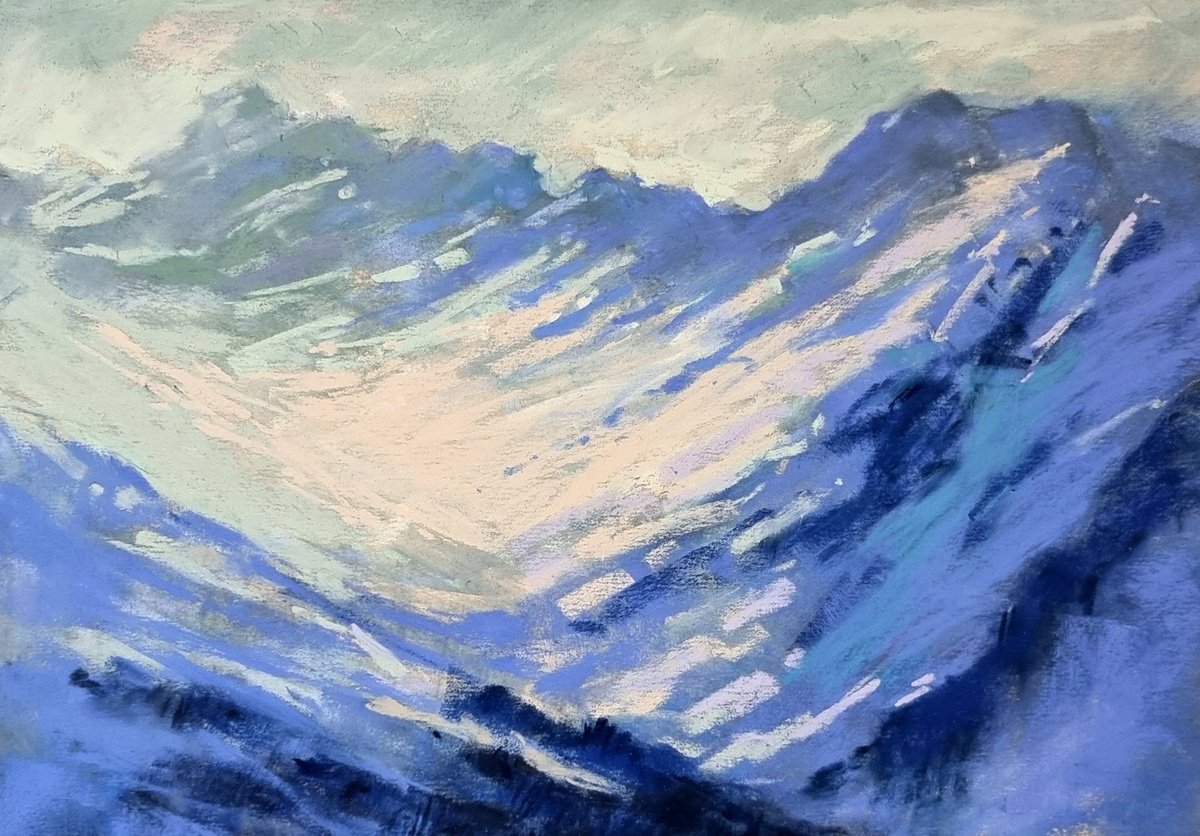 Impressionistic Landscape Pastel Drawing By Elena Genkin, 12 X 8, Looking Forward To A Ski Day #3, Original Artwork