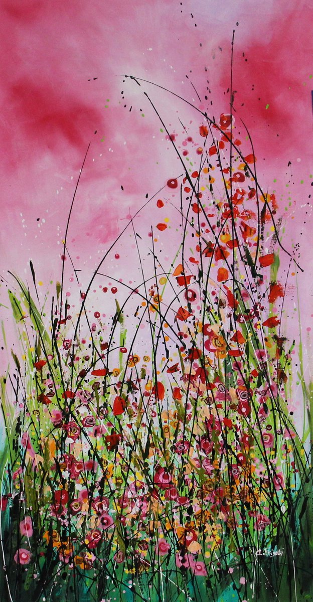 Dream Land #4 - Extra large original abstract floral landscape by Cecilia Frigati