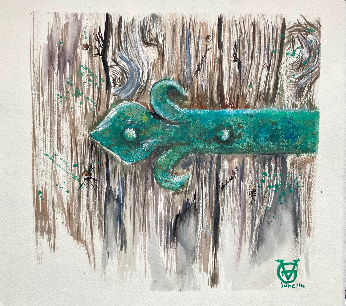 Photorealistic Cityscapes Watercolour By Valeria Golovenkina, 11 X 10", Rusty Door Hinge 2, Original Artwork